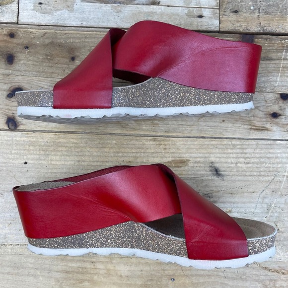 Yokono - Cross Band Leather Wedge Sandals - Red - Made in Spain - Women's 7.5 - Picture 9 of 16